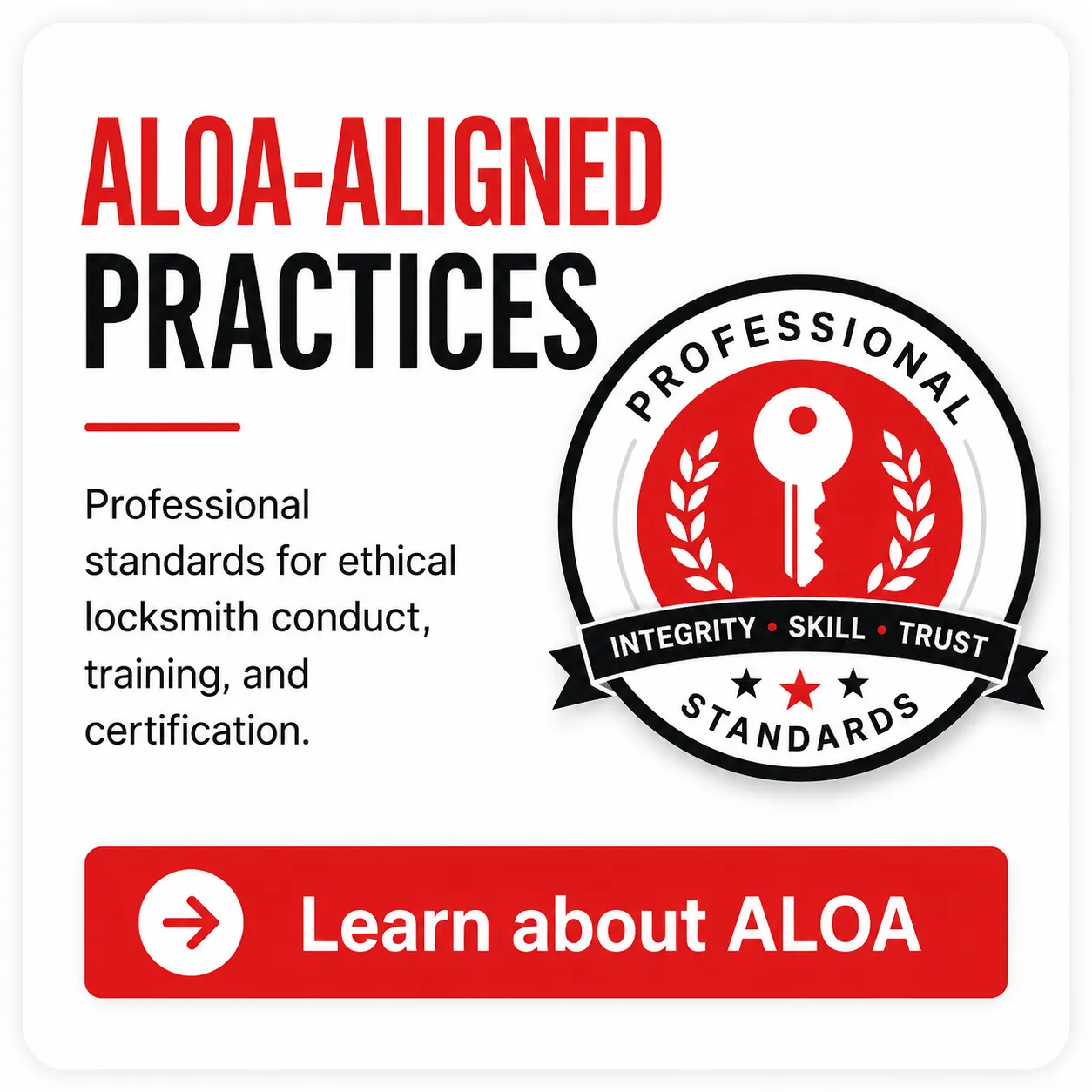 Illustration marking alignment with Associated Locksmiths of America professional standards