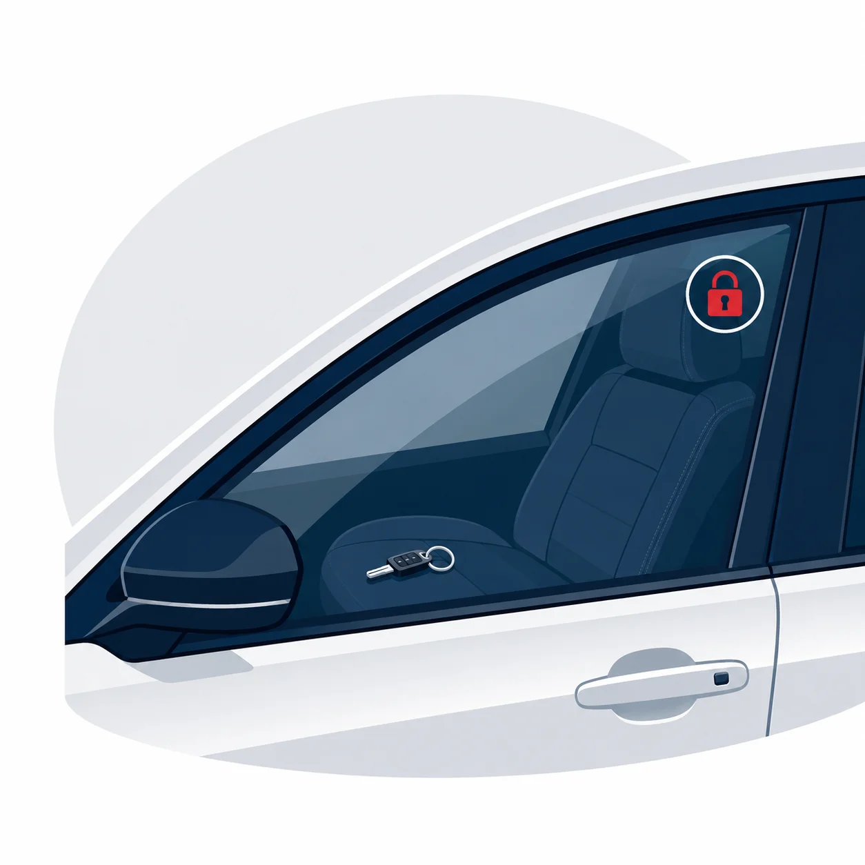 Illustration of car keys sitting on the driver seat of a locked vehicle