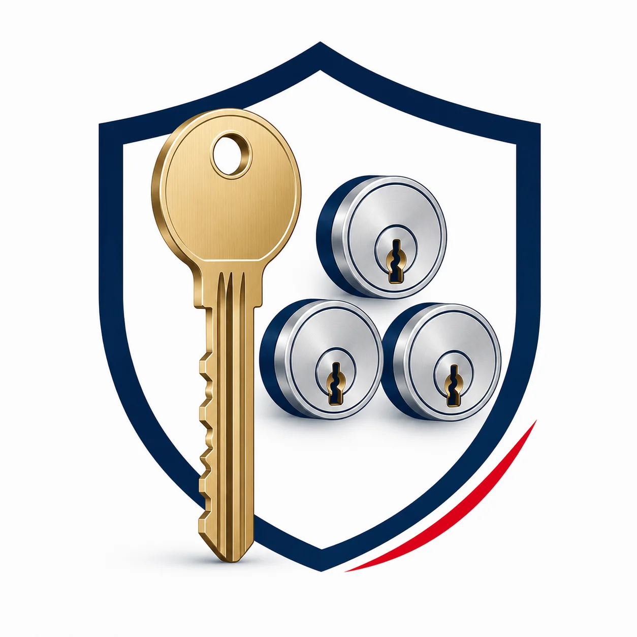 Illustration of a security key and multiple lock cylinders